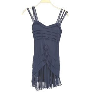 Olivia Mark Tiered Ruffle Mesh Dress Womens XS Navy Blue NWT Multi-Strap Mini